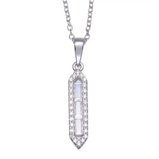 925 Sterling Silver Rhodium Plated Baguette Vertical Bar CZ Necklace