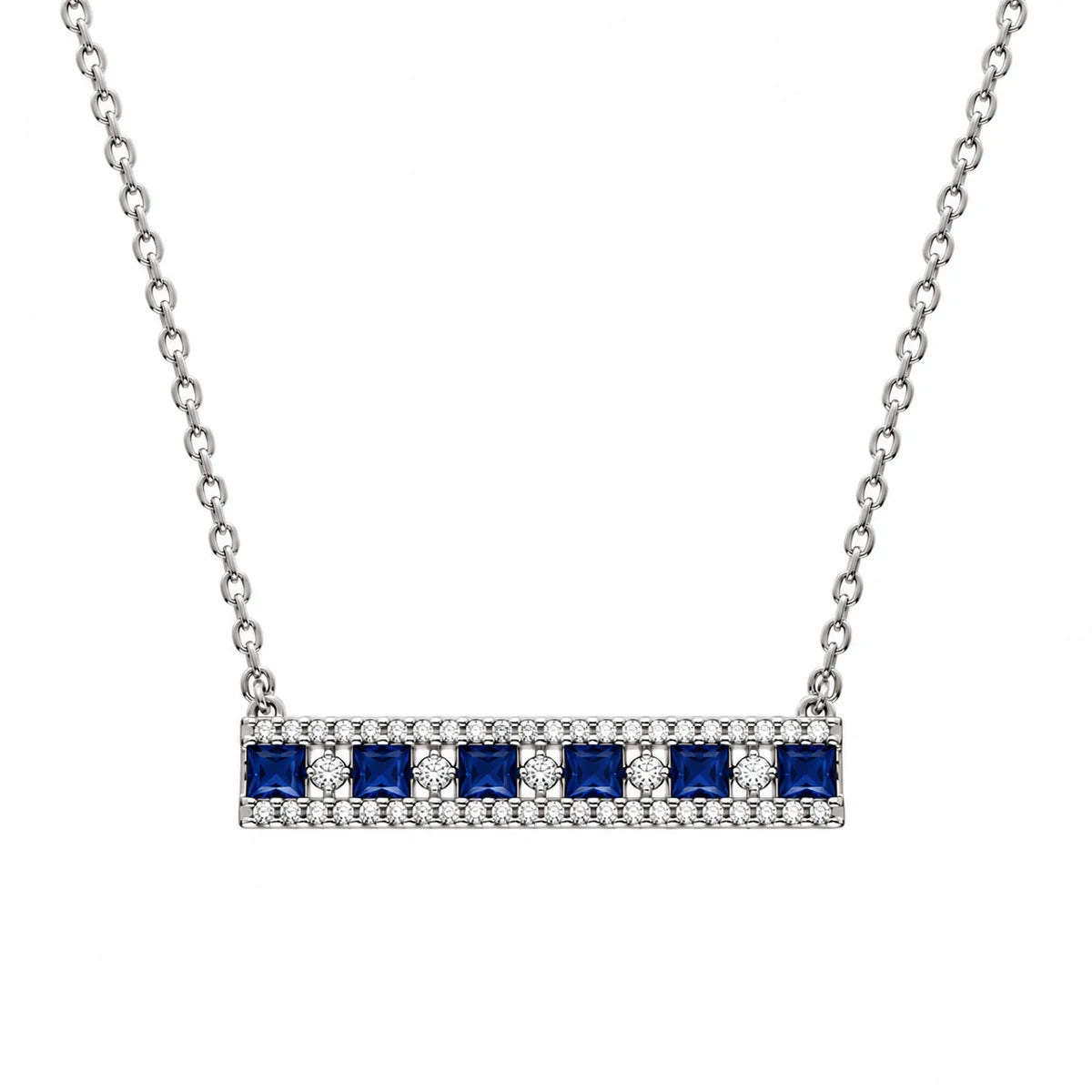 925 Sterling Silver Rhodium Plated Horizontal Bar CZ Birthstone Pendant Necklace