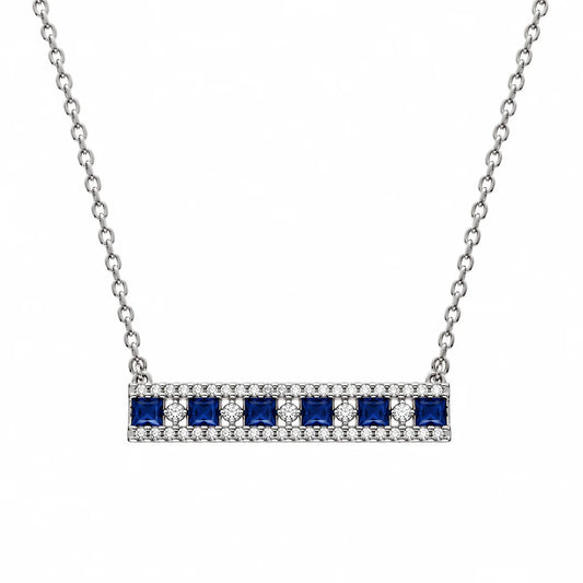 925 Sterling Silver Rhodium Plated Horizontal Bar CZ Birthstone Pendant Necklace