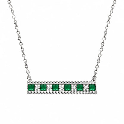 925 Sterling Silver Rhodium Plated Horizontal Bar CZ Birthstone Pendant Necklace