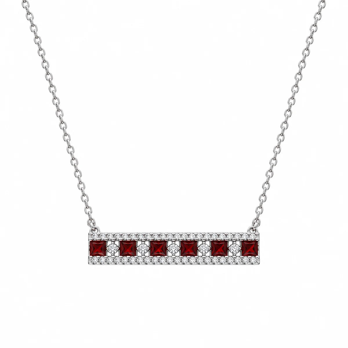 925 Sterling Silver Rhodium Plated Horizontal Bar CZ Birthstone Pendant Necklace