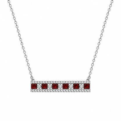 925 Sterling Silver Rhodium Plated Horizontal Bar CZ Birthstone Pendant Necklace