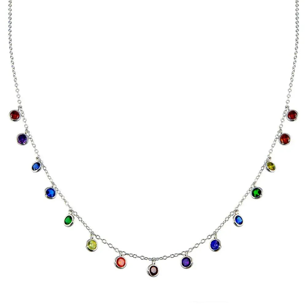 925 Sterling Silver Rhodium Plated Multi Color CZ Necklace