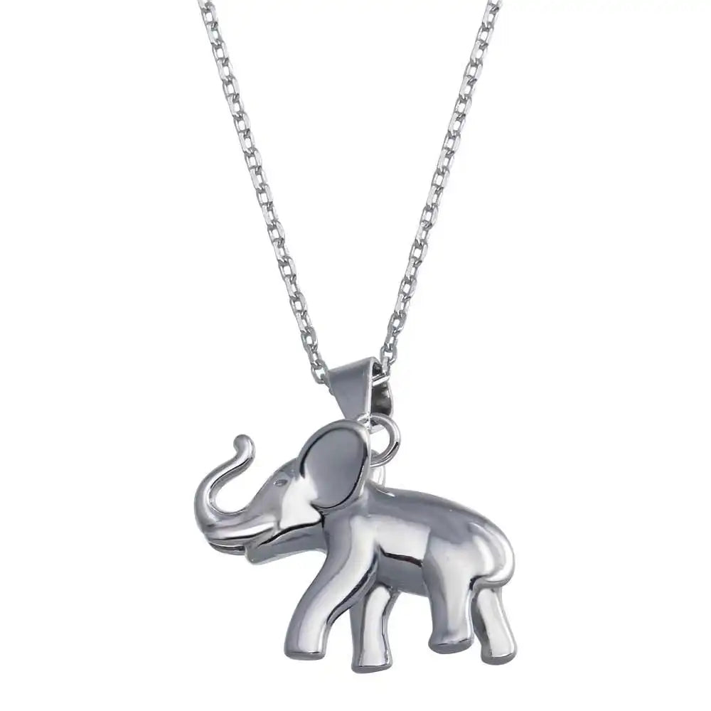 925 Sterling Silver Rhodium Plated Elephant Pendant Necklace