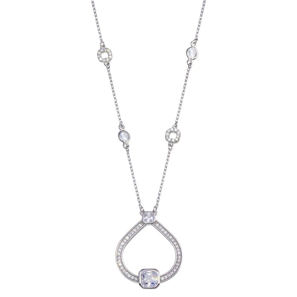 925 Sterling Silver Rhodium Plated Open Circular Pendant with CZ