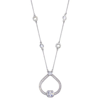 925 Sterling Silver Rhodium Plated Open Circular Pendant with CZ