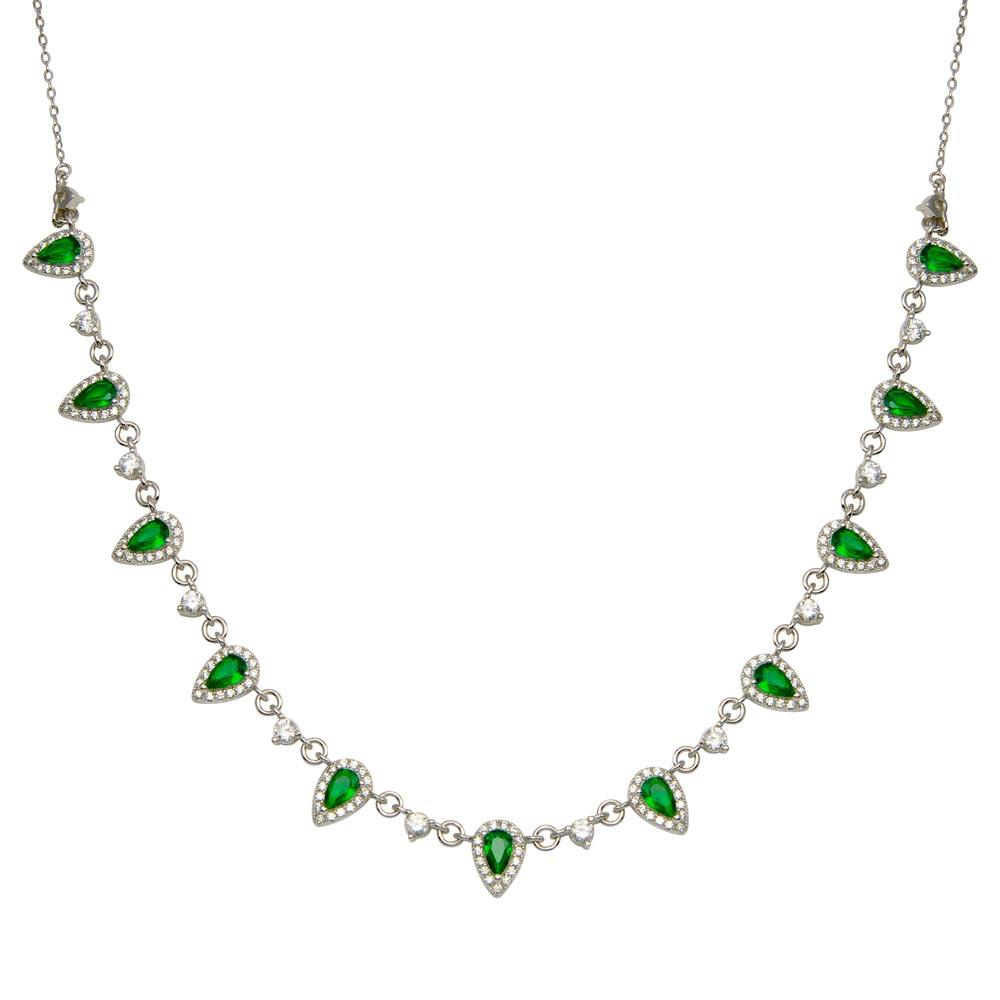 925 Sterling Silver Silver Green and Clear Multi CZ Necklace