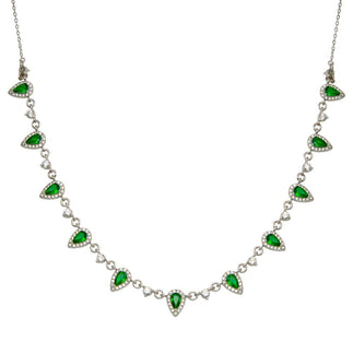 925 Sterling Silver Silver Green and Clear Multi CZ Necklace