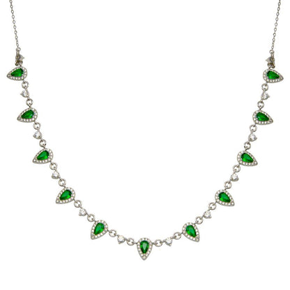 925 Sterling Silver Silver Green and Clear Multi CZ Necklace