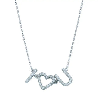 925 Sterling Silver Rhodium Plated CZ I Heart U Necklace