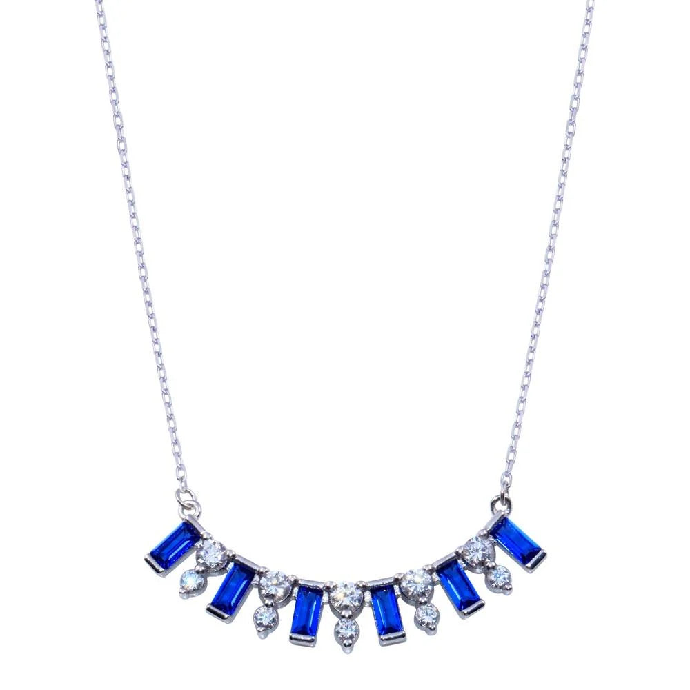 925 Sterling Silver Rhodium Plated Clear and Blue CZ Necklace