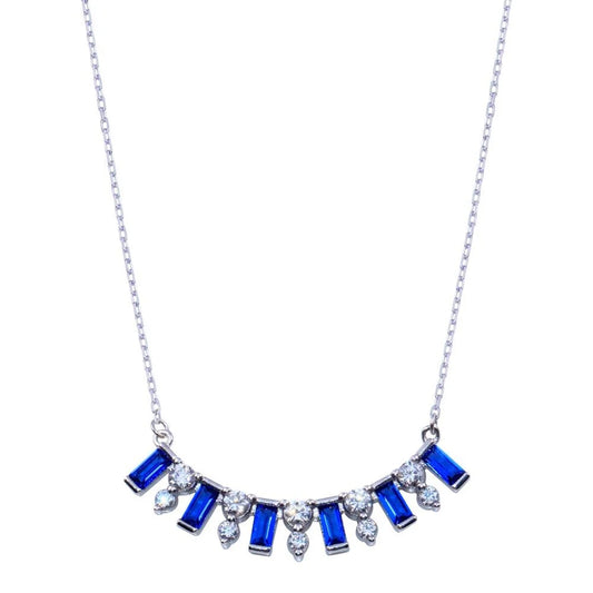 925 Sterling Silver Rhodium Plated Clear and Blue CZ Necklace