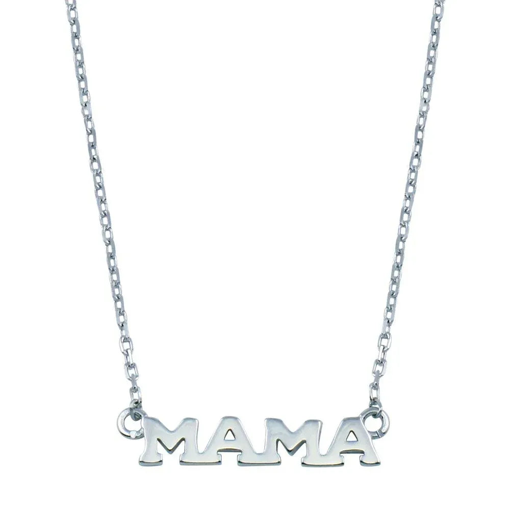 925 Sterling Silver Rhodium Plated MAMA Necklace