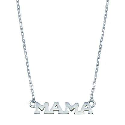 925 Sterling Silver Rhodium Plated MAMA Necklace
