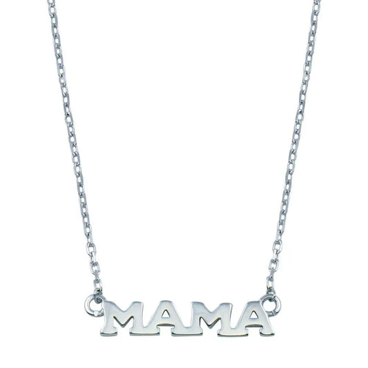 925 Sterling Silver Rhodium Plated MAMA Necklace
