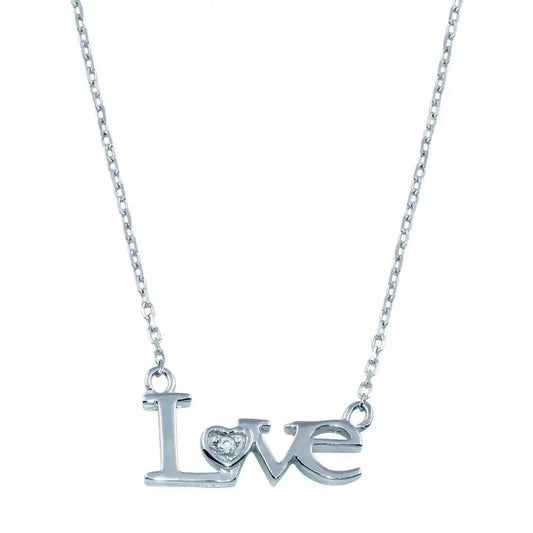 925 Sterling Silver Rhodium Plated CZ LOVE Necklace