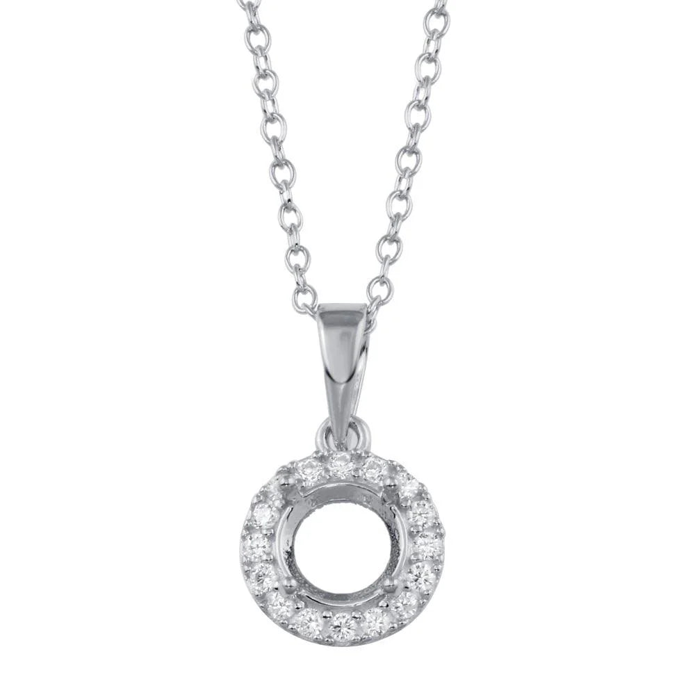 925 Silver Plated CZ Halo Mounting Pendant Necklace