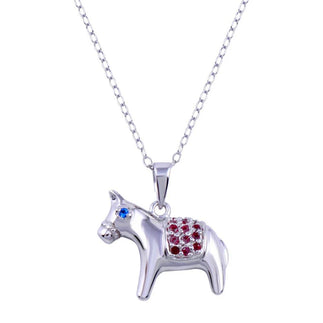 925 Sterling Silver Rhodium Plated Donkey Red and Blue CZ Necklace