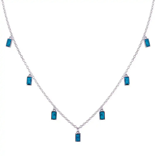 925 Sterling Silver Rhodium Plated Turquoise Charms Necklace