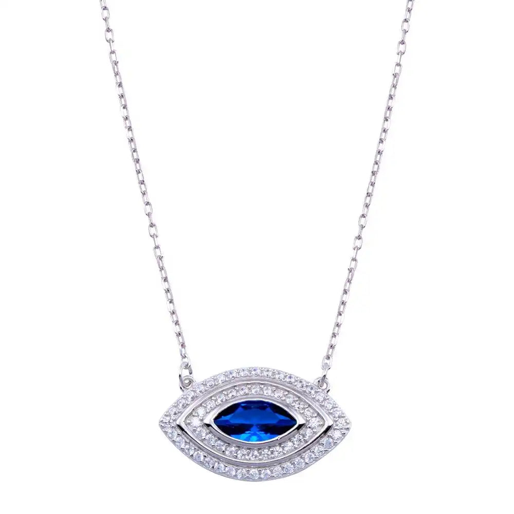 925 Sterling Silver Rhodium Plated Evil Eye CZ Necklace