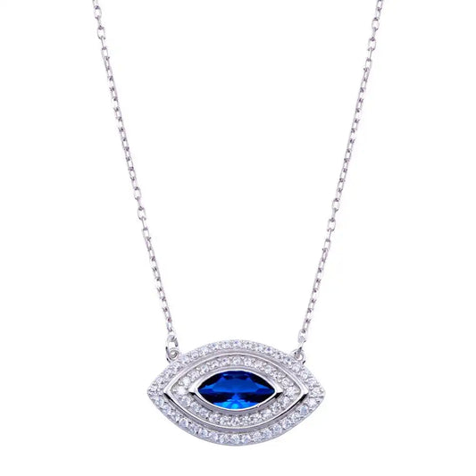 925 Sterling Silver Rhodium Plated Evil Eye CZ Necklace