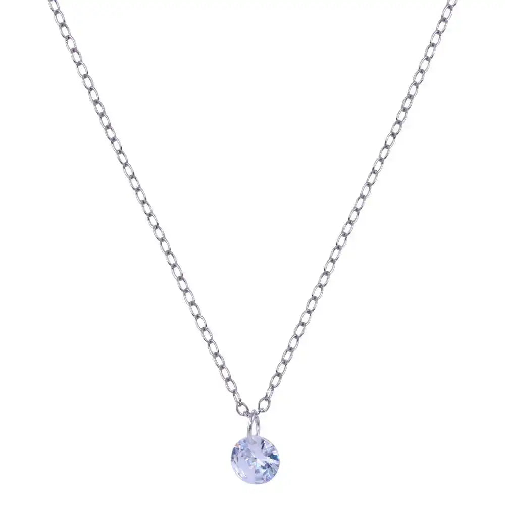 925 Sterling Silver Rhodium Plated Diamond Cut Clear CZ Necklace