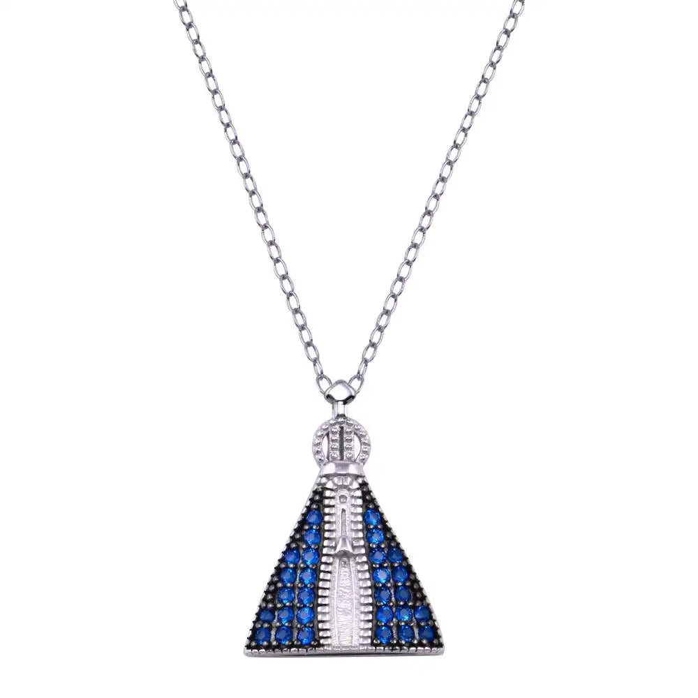 925 Sterling Silver Rhodium Plated Our Lady of Aparecida CZ Necklace