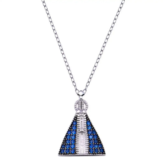925 Sterling Silver Rhodium Plated Our Lady of Aparecida CZ Necklace