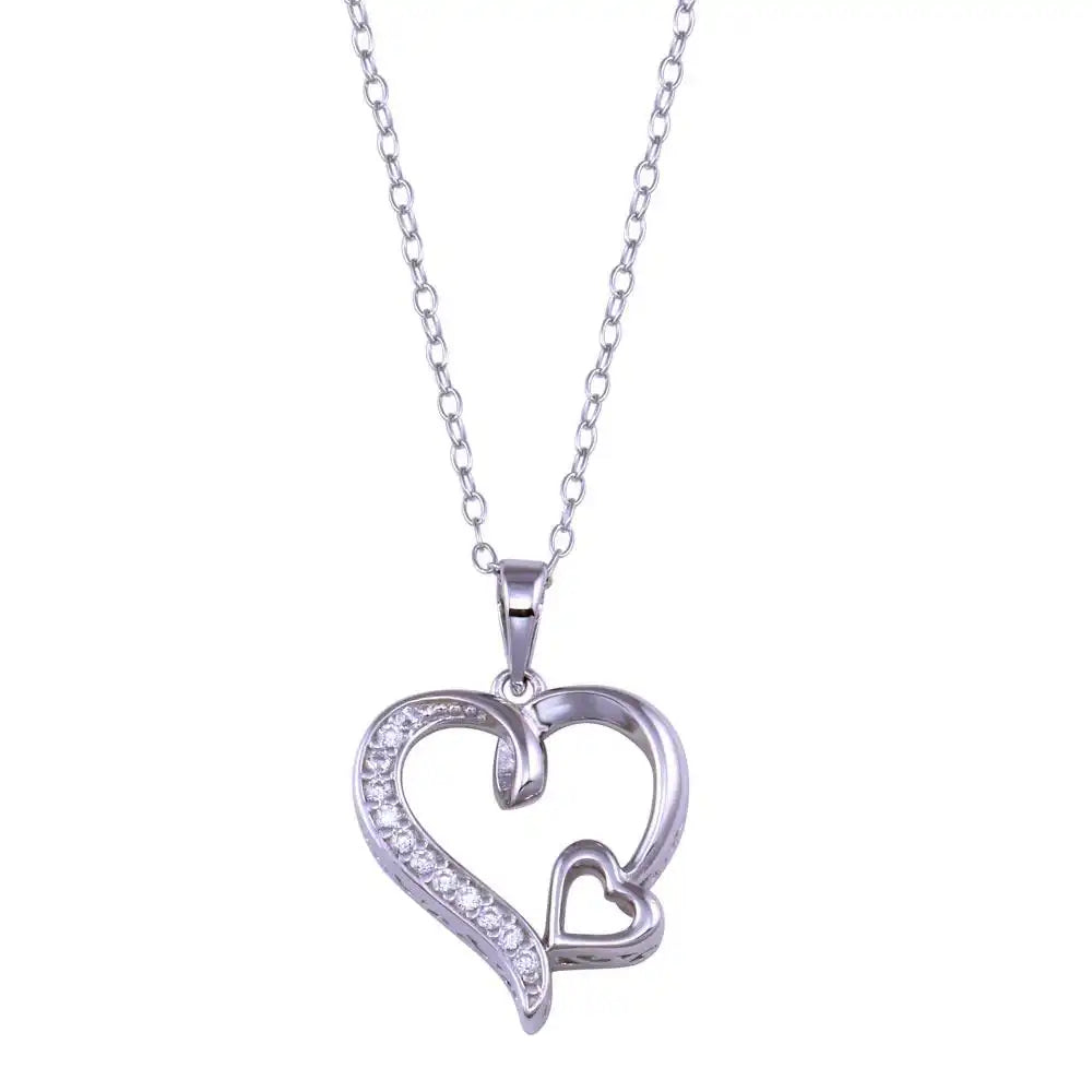 925 Sterling Silver Plated Double Heart CZ Necklace