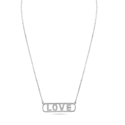 925 Sterling Silver Rhodium Plated Clear Love Pendant Necklace