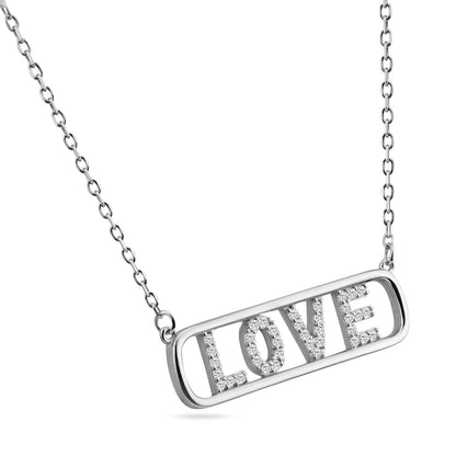 925 Sterling Silver Rhodium Plated Clear Love Pendant Necklace