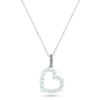 925 Sterling Silver Rhodium Plated Pearl Heart Necklace