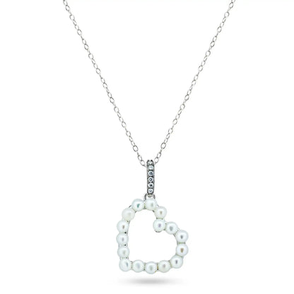 925 Sterling Silver Rhodium Plated Pearl Heart Necklace