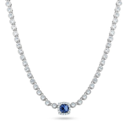 925 Sterling Silver Rhodium Plated CZ Bubble & Birthstone Bridal Tennis Necklace