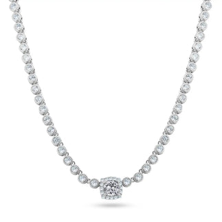 925 Sterling Silver Rhodium Plated CZ Bubble & Birthstone Bridal Tennis Necklace