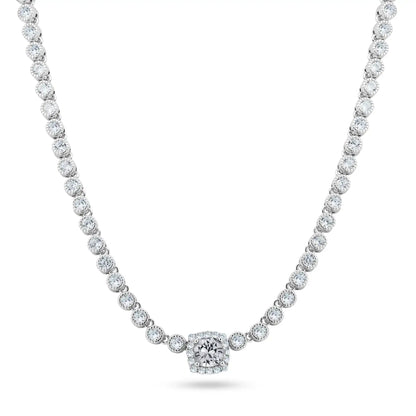 925 Sterling Silver Rhodium Plated CZ Bubble & Birthstone Bridal Tennis Necklace