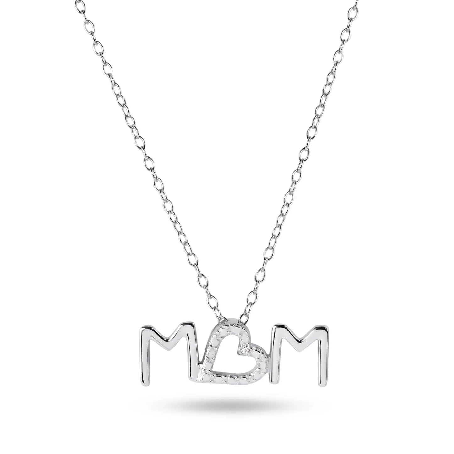 925 Sterling Silver Rhodium Plated Mom Heart Clear CZ Necklace