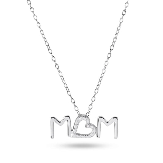 925 Sterling Silver Rhodium Plated Mom Heart Clear CZ Necklace