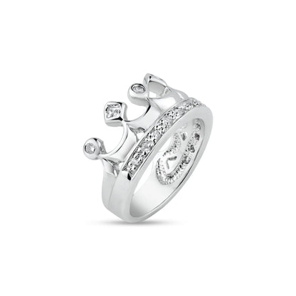 925 Silver Rhodium Plated Clear CZ Crown Ring