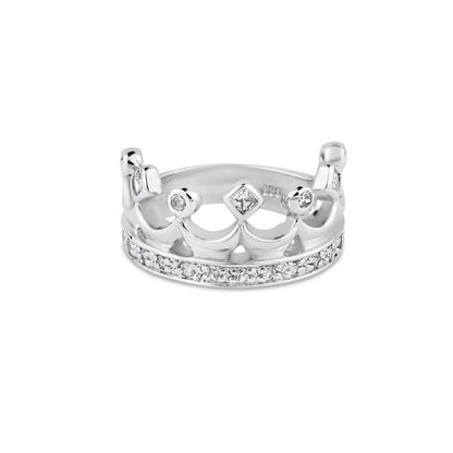 925 Silver Rhodium Plated Clear CZ Crown Ring