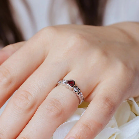 925 Sterling Silver Rhodium Plated Red Center CZ Heart Ring
