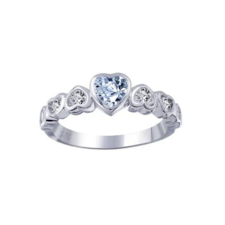 925 Sterling Silver Rhodium Plated Teal Center CZ Heart Ring