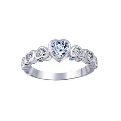 925 Sterling Silver Rhodium Plated Teal Center CZ Heart Ring