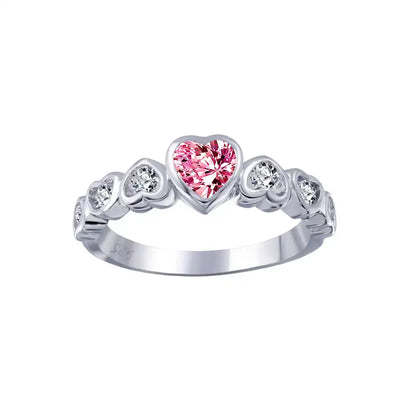 925 Sterling Silver Rhodium Plated Red Center CZ Heart Ring