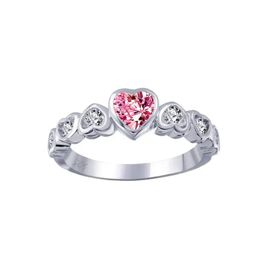 925 Sterling Silver Rhodium Plated Red Center CZ Heart Ring