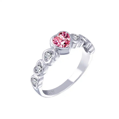 925 Sterling Silver Rhodium Plated Red Center CZ Heart Ring