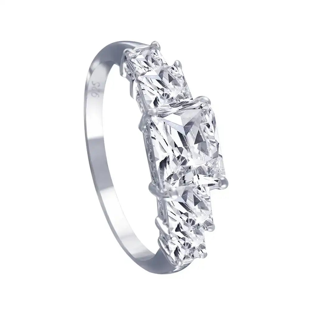 925 Sterling Silver Rhodium Plated Clear 5 Stone Set CZ Bridal Ring
