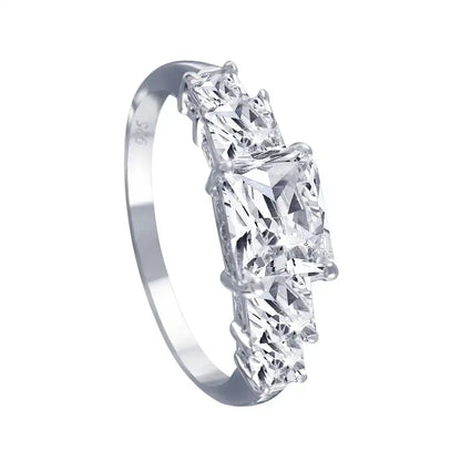 925 Sterling Silver Rhodium Plated Clear 5 Stone Set CZ Bridal Ring