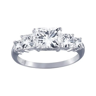 925 Sterling Silver Rhodium Plated Clear 5 Stone Set CZ Bridal Ring