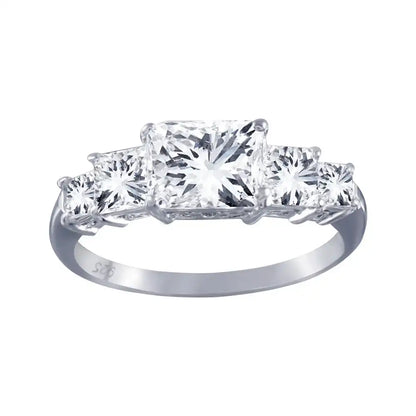 925 Sterling Silver Rhodium Plated Clear 5 Stone Set CZ Bridal Ring